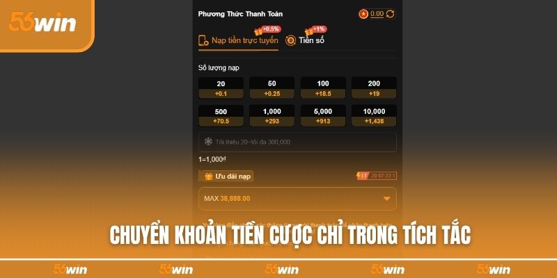 Chuyển khoản tiền cược chỉ trong tích tắc